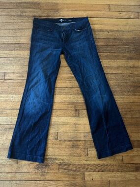 7 For All Mankind Dark Blue Wide Leg Jeans - Women's